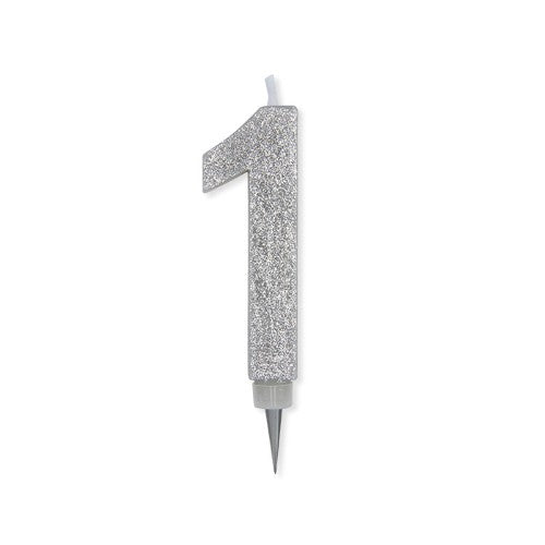 Num. 1 Max Candles Silver Glitter