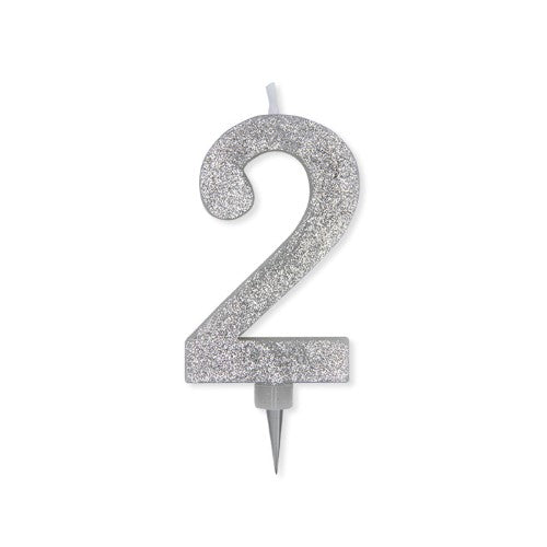 Num. 2 Max Candles Silver Glitter