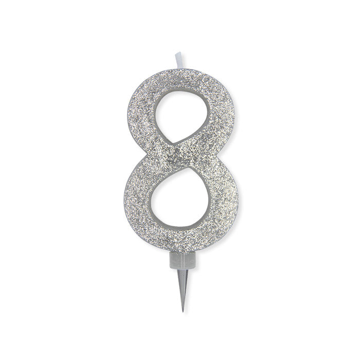 No. 8 Candle Silver Glitter