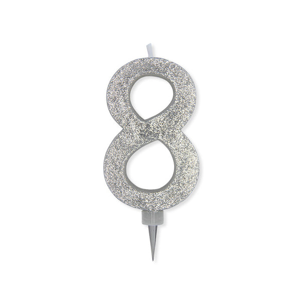 No. 8 Candle Silver Glitter