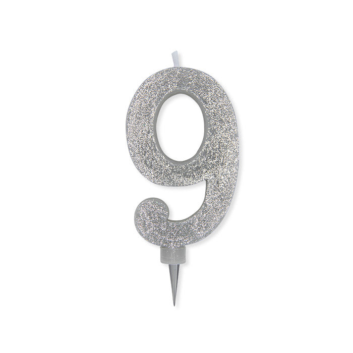 No. 9 Candle Silver Glitter