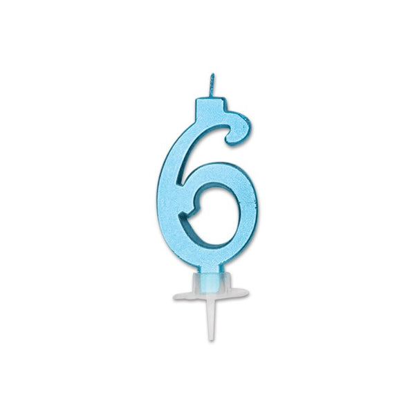 Num. 6 Candle Italic Celeste Metal