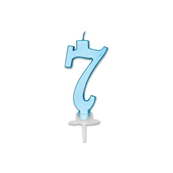 Num. 7 Candle Italic Celeste Metal