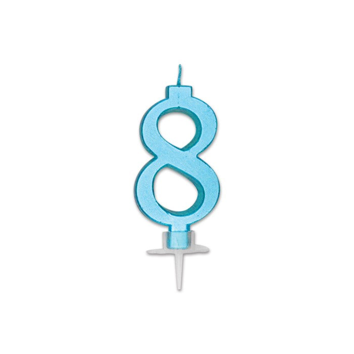 Num. 8 Candle Italic Celeste Metal