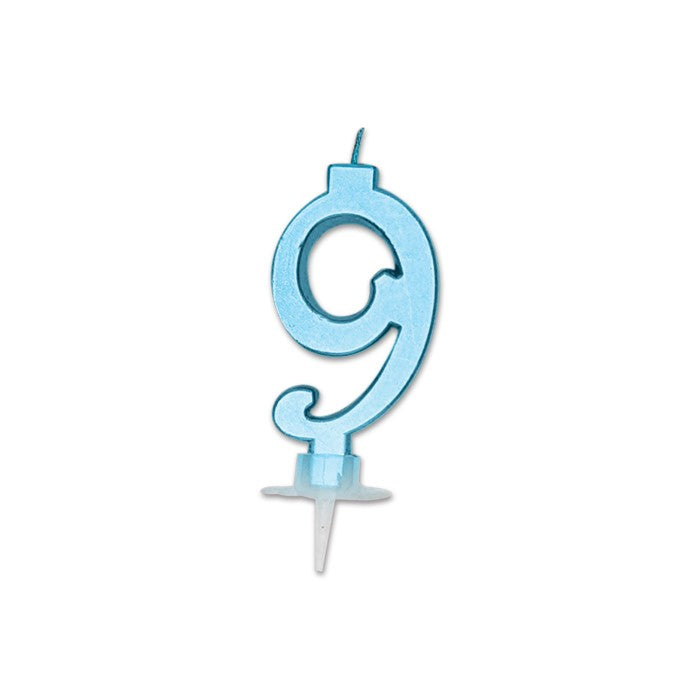 Num. 9 Candle Italic Celeste Metal