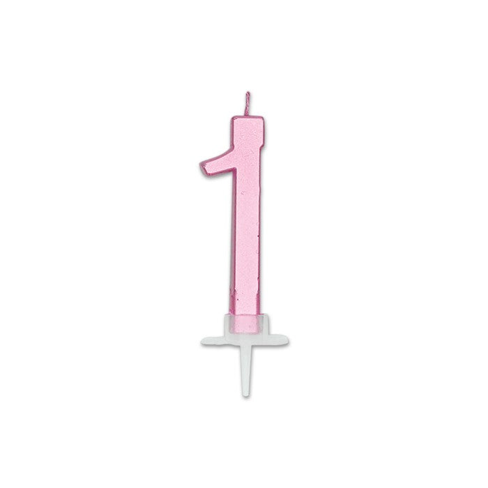 Num. 1 Candle Italic Pink Metal
