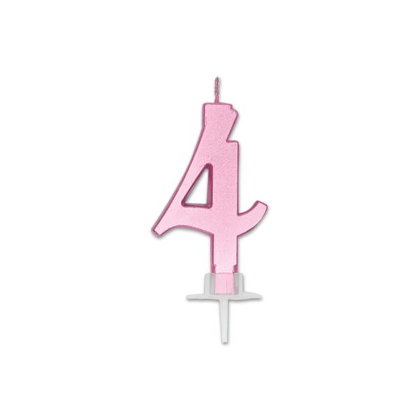 Num. 4 Candle Italic Pink Metal