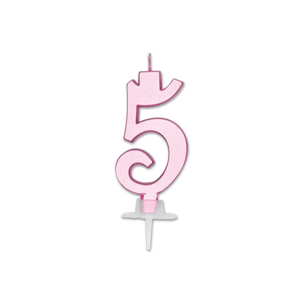 Num. 5 Candle Italic Pink Metal 