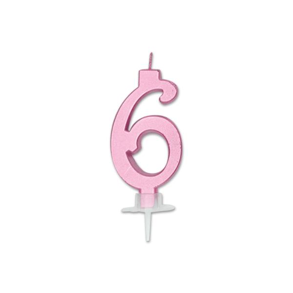 Num. 6 Candle Italic Pink Metal 
