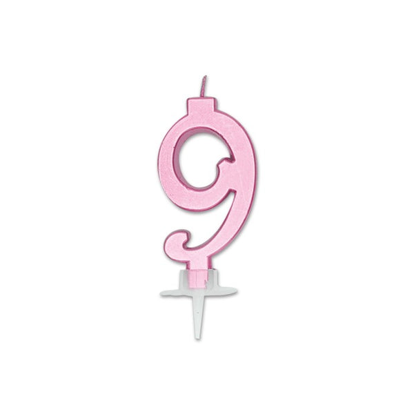Num. 9 Candle Italic Pink Metal 