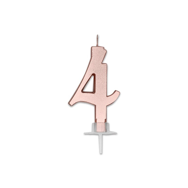 Num. 4 Candle Italic Rose Gold Metal