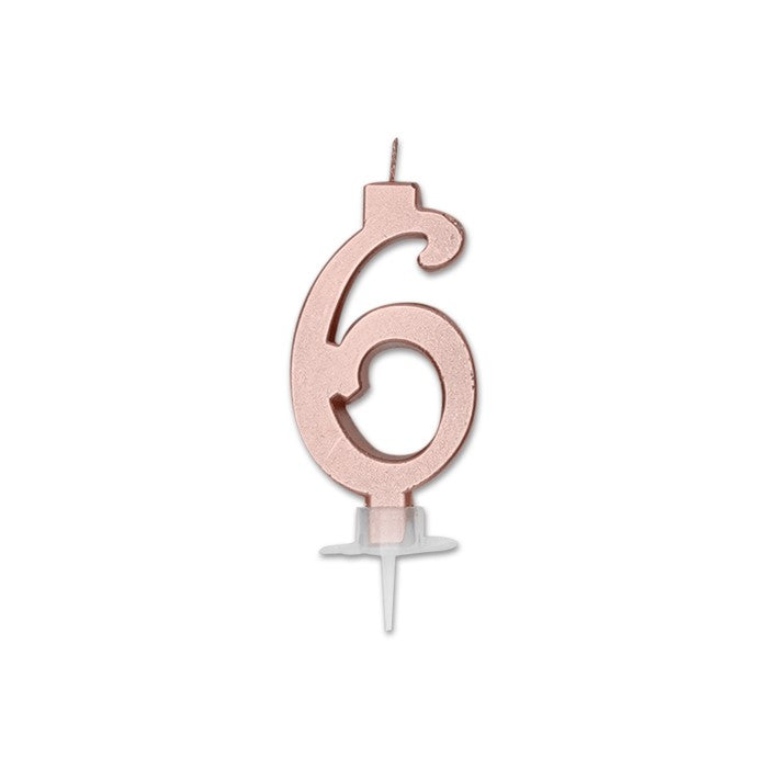 Num. 6 Candle Italic Rose Gold Metal