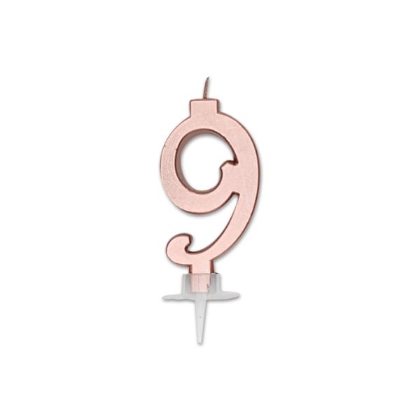 Num. 9 Candle Italic Rose Gold Metal