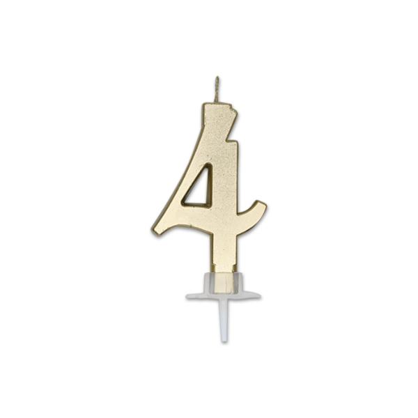 Num. 4 Candle Italic Gold Metal 