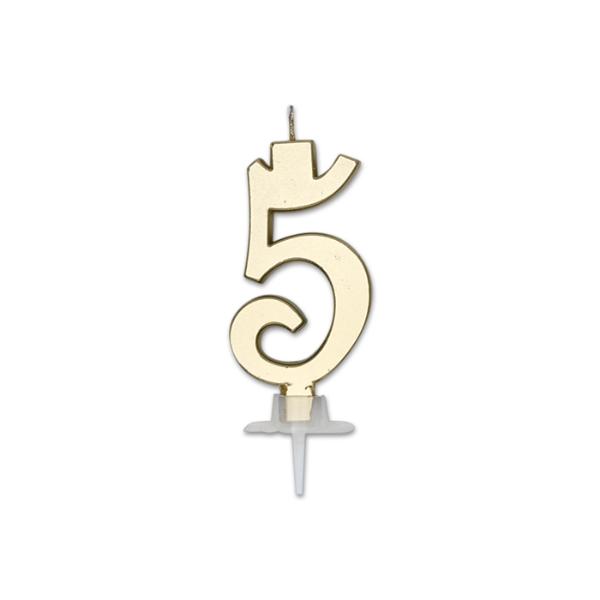 Num. 5 Candle Italic Gold Metal