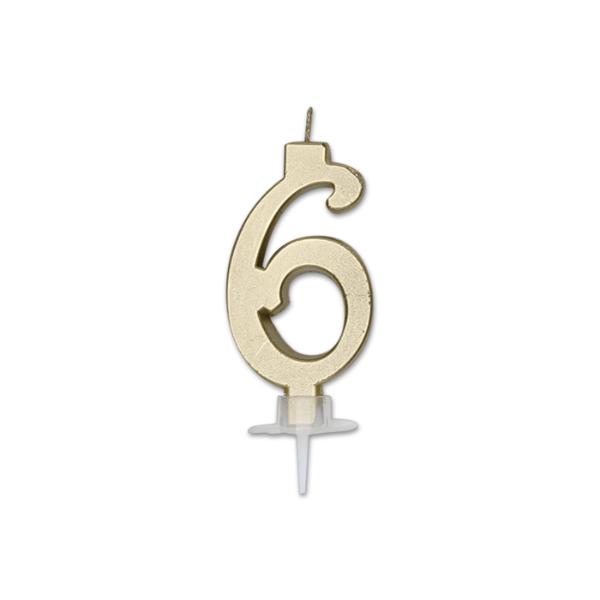 Num. 6 Candle Italic Gold Metal 