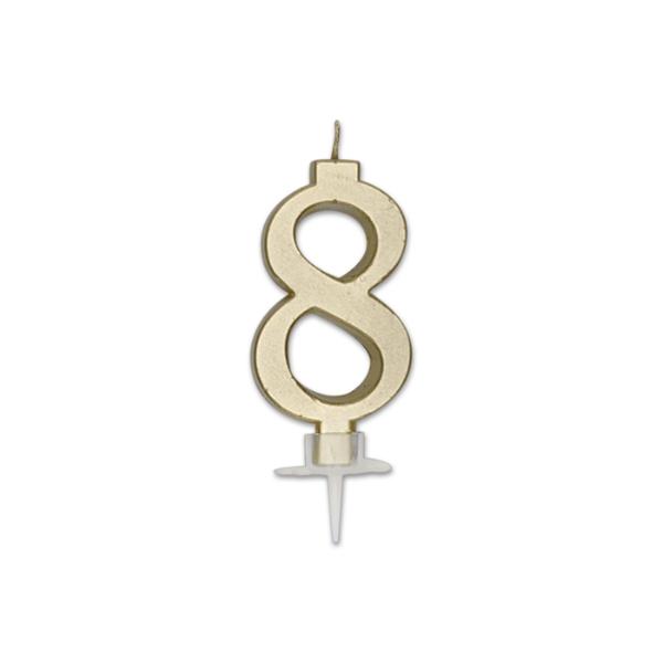 Num. 8 Candle Italic Gold Metal 