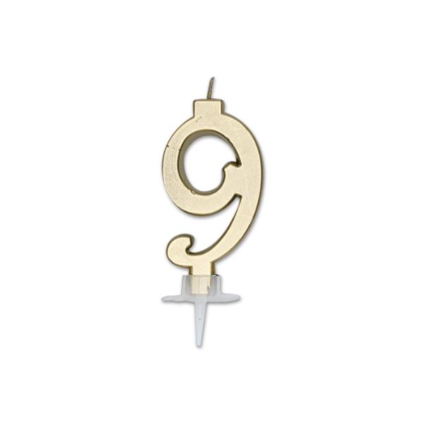 Num. 9 Candle Italic Gold Metal
