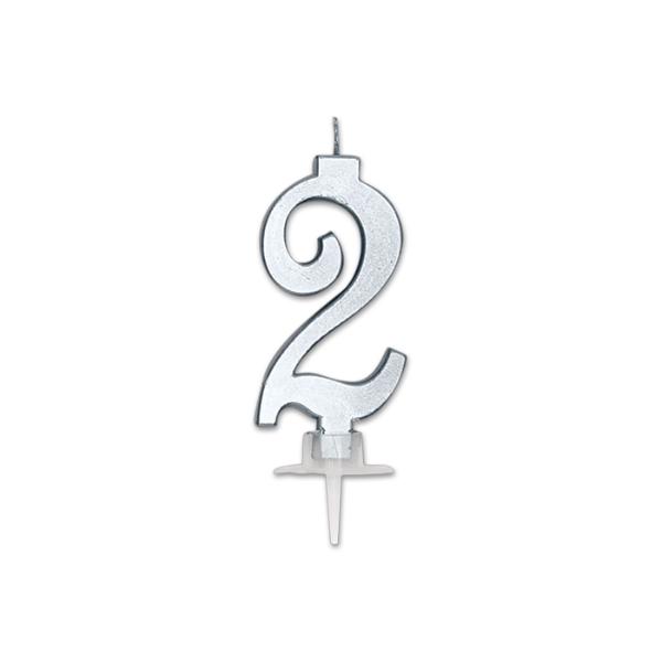 Num. 2 Candle Italic Silver Metal