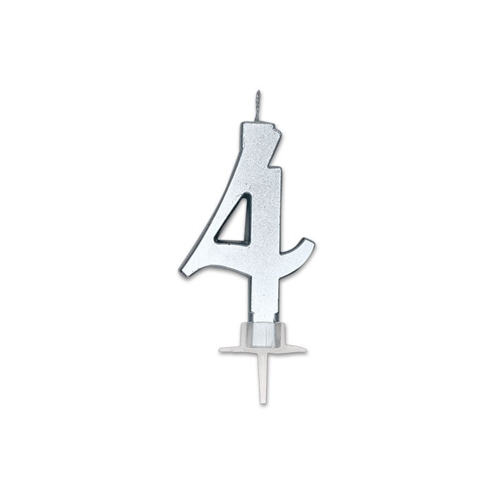 Num. 4 Candle Italic Silver Metal
