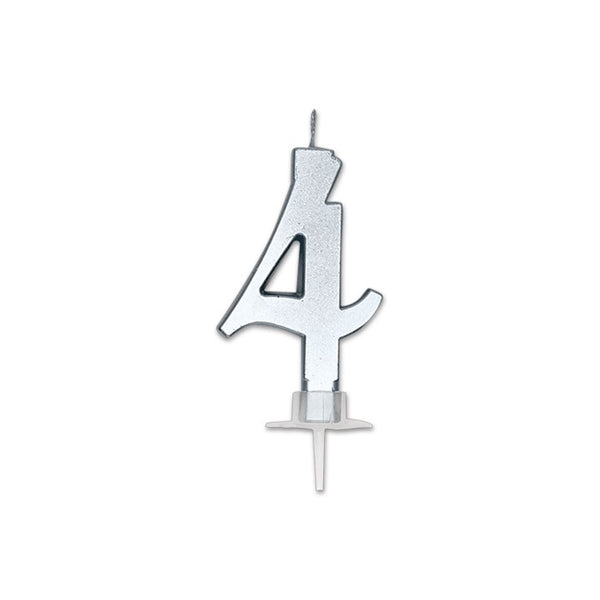 Num. 4 Candle Italic Silver Metal