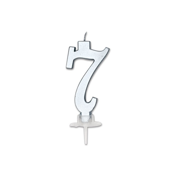 Num. 7 Candle Italic Silver Metal