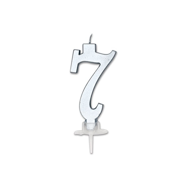Num. 7 Candle Italic Silver Metal