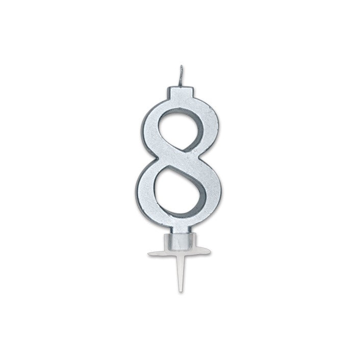 Num. 8 Candle Italic Silver Metal