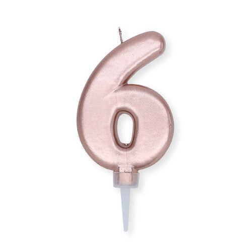 Num. 6 Candle Plump Rose Gold Metal