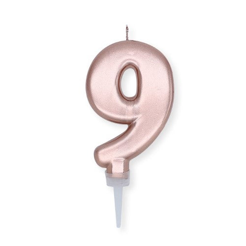 Num. 9 Candle Plump Rose Gold Metal