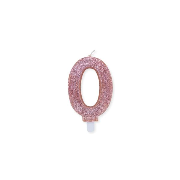 Num. 0 Candles Rose Gold Glitter