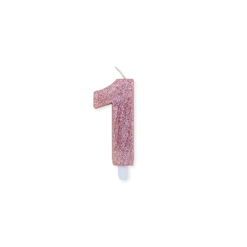 Num. 1 Candle Sweety Rose Gold Glitter