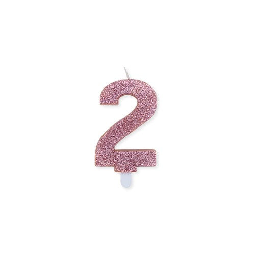 Num. 2 Candles Rose Gold Glitter