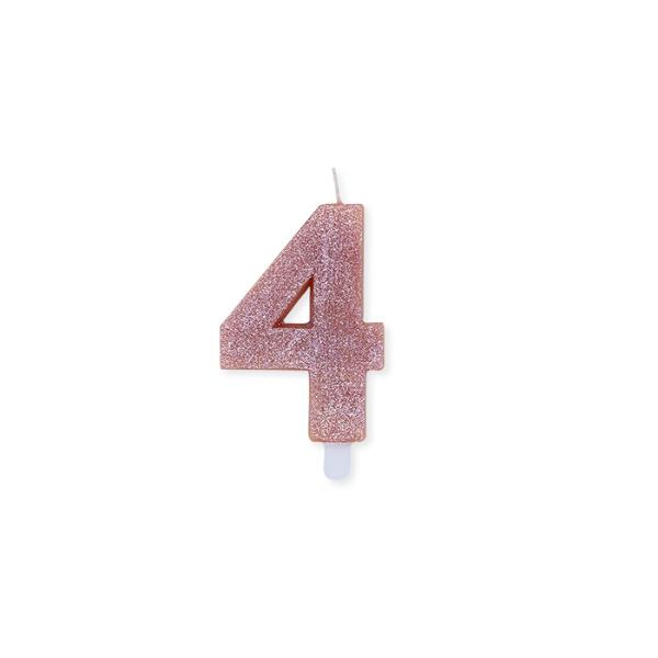 Num. 4 Candles Rose Gold Glitter