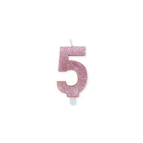 Num. 5 Candles Rose Gold Glitter