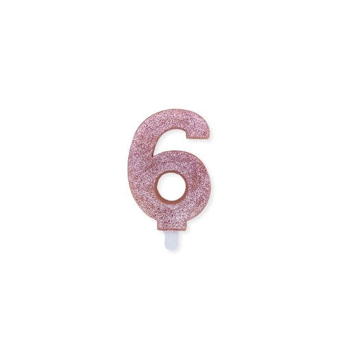 Num. 6 Candles Rose Gold Glitter