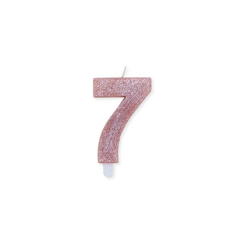 Num. 7 Candles Rose Gold Glitter