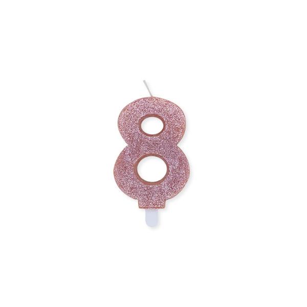 Num. 8 Candles Rose Gold Glitter