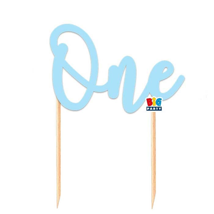 Cake Topper Italic One Light Blue