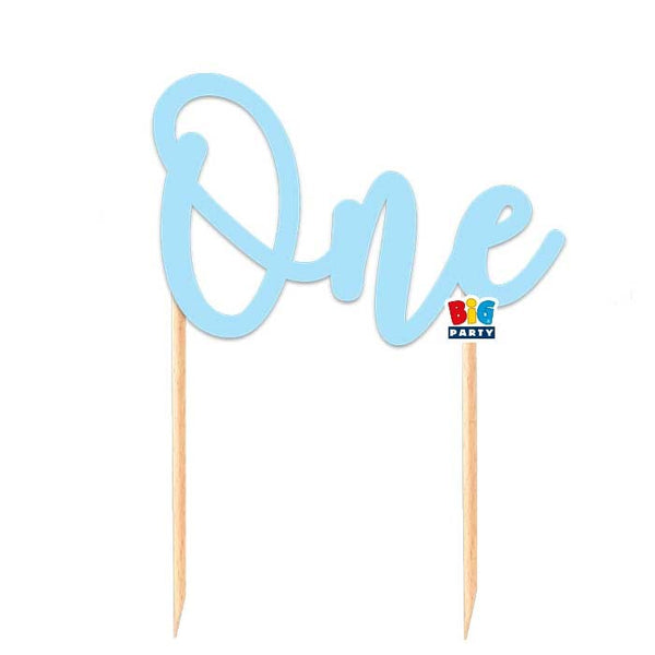 Cake Topper Italic One Light Blue