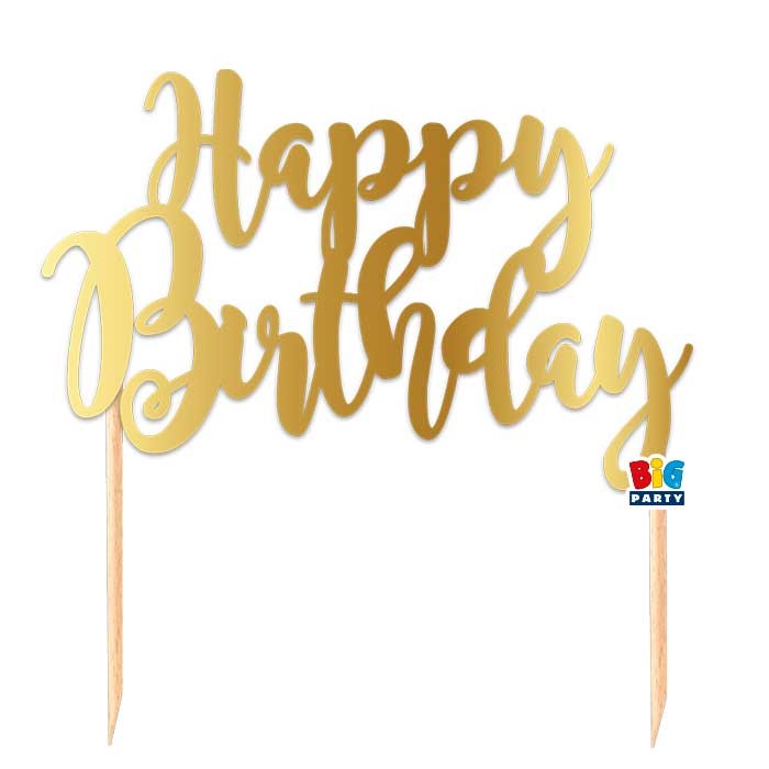 Cake Topper Italic Happy Birthday Gold