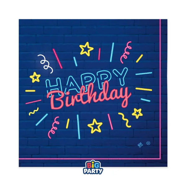 Napkins Happy Birthday Neon