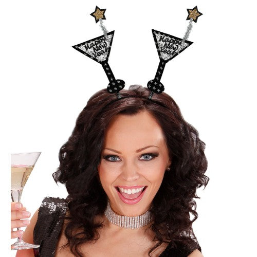 Silver Glitter Happy New Year Cocktail Head Bopper