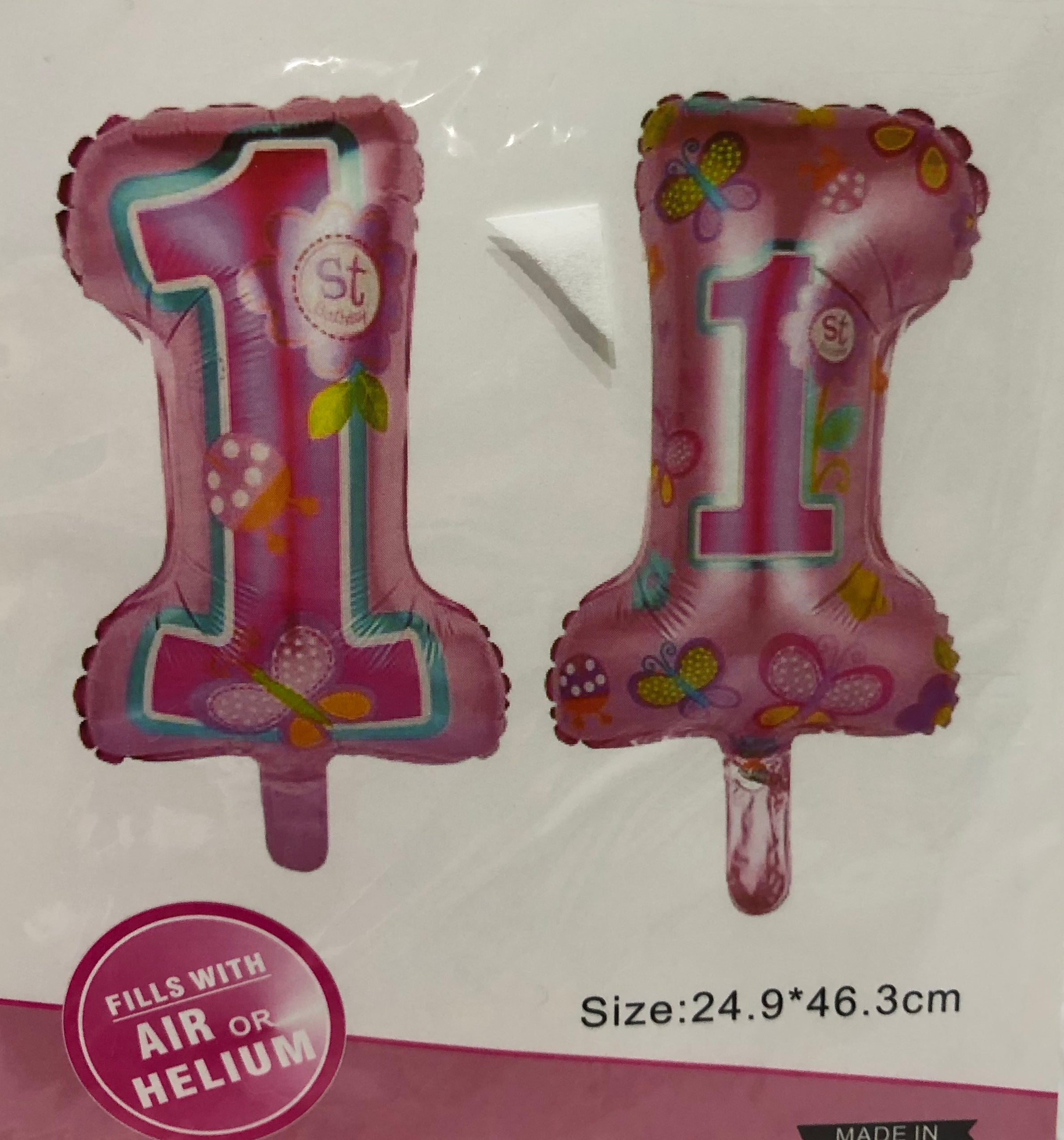 Balloon 1st Birthday Butterflies Pink