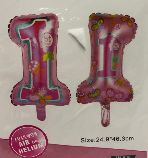 Balloon 1st Birthday Butterflies Pink