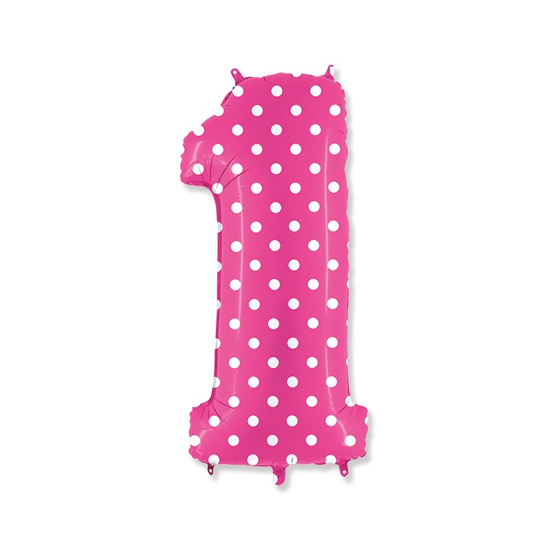 BALLOON 1st Birthday pink no 1 with dots