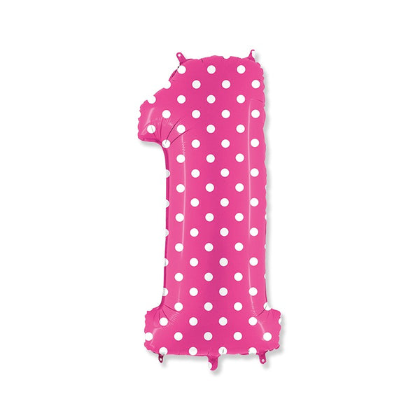 BALLOON 1st Birthday pink no 1 with dots