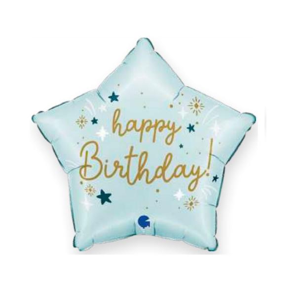 "Happy Birthday" Ligth Blue Star Foil Balloon