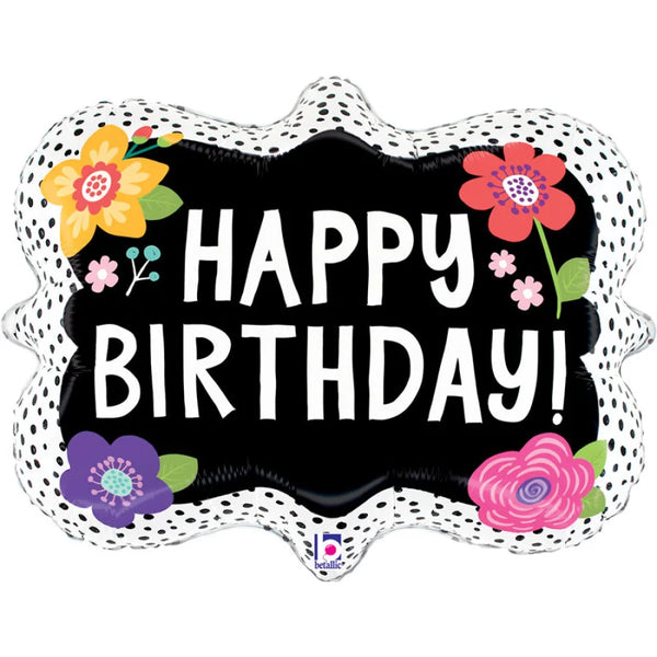 "Happy Birthday" Flowers Foil Balloon