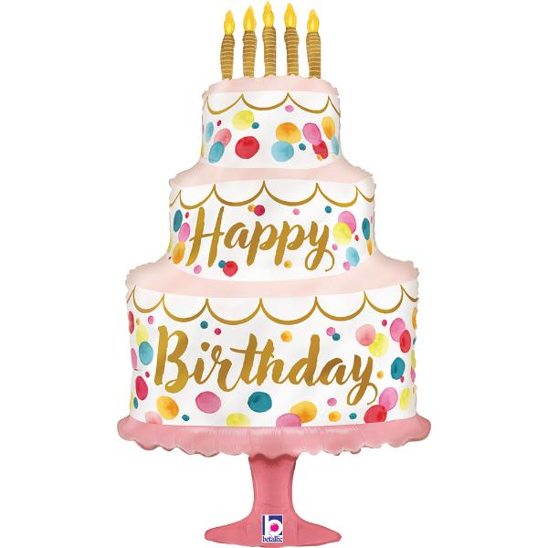 Happy Birthday Cake Pink Balloon